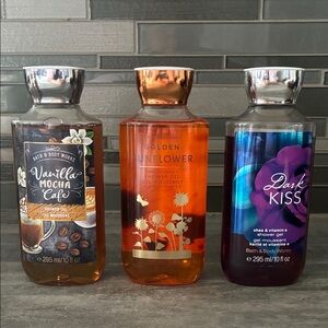 Bath & Body Works Golden Sunflower- Dark Kiss- Vanilla Mocha Café Shower Gels